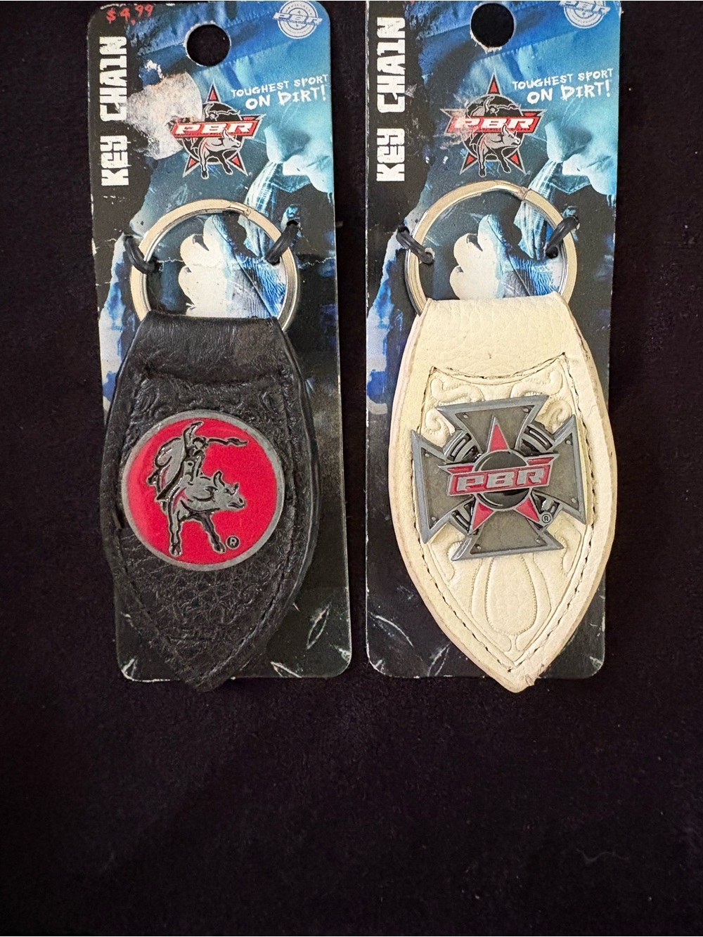New Old Stock: 2007 PBR Key Ring Pair : Vintage Leather w Metal PBR Logo &  Ring